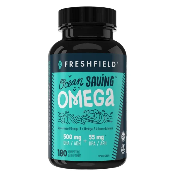 Freshfield Ocean Saving Omega-3 180 Vegan Softgels – Plant-Based DHA & EPA Algae Supplement