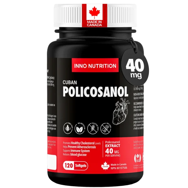 Inno Nutrition Policosanol 40mg – 120 Softgels | Sugar Cane Extract with Lipoic Acid, Plant Sterols & Artichoke | Cholesterol & Heart Support | Made in Canada