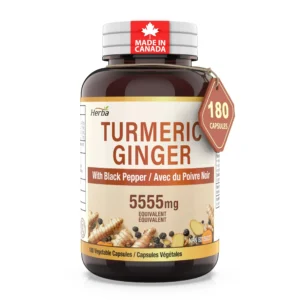 Herba Turmeric Supplements for Inflammation with Black Pepper and Ginger - 180 Capsules | 5,555mg Equiv. with 95% Curcuminoids | Made in Canada