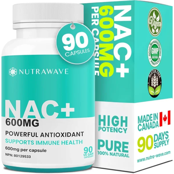 Nutrawave NAC 600 mg (N-Acetyl Cysteine) – Antioxidant Support for Liver, Respiratory & Immune Health, 90 Vegan Capsules, Non-GMO, Gluten-Free