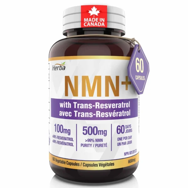 Herba NMN Supplement with Resveratrol 600mg – 60 Capsules | Made in Canada